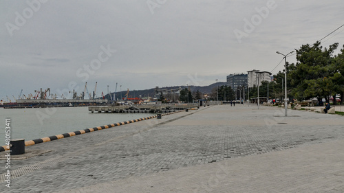Black Sea promenade and port in Tuapse (Krasnodar krai, Russia) 
