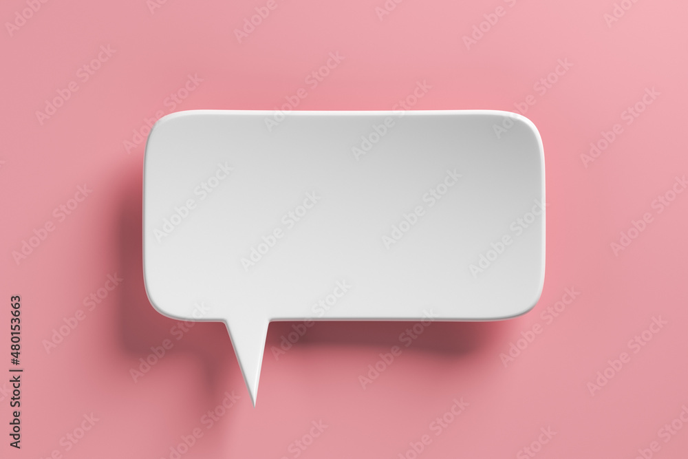 Social media notification icon, white bubble speech on pink background. 3D rendering Social media notification icon, white bubble speech on pink background. 3D rendering