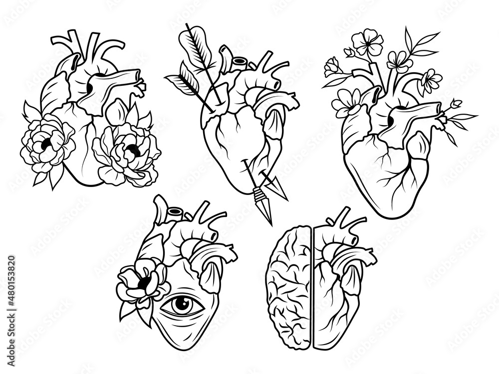 Human Heart Black And White Tattoo