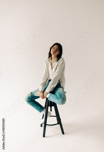 Young woman wearing casual on the white background