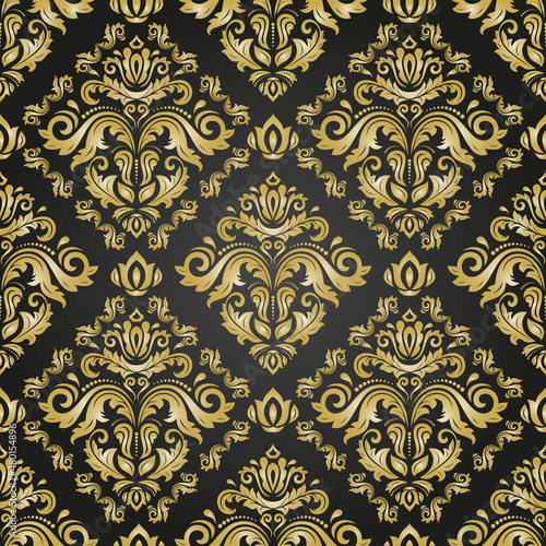 Classic seamless black and golden pattern. Damask orient ornament. Classic vintage background. Orient ornament for fabric, wallpaper and packaging