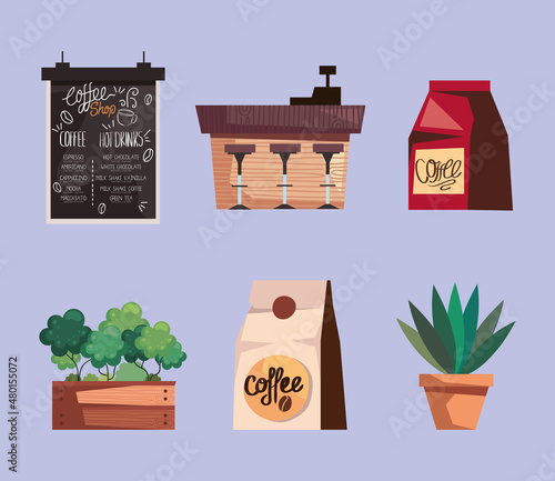 six coffee shop icons