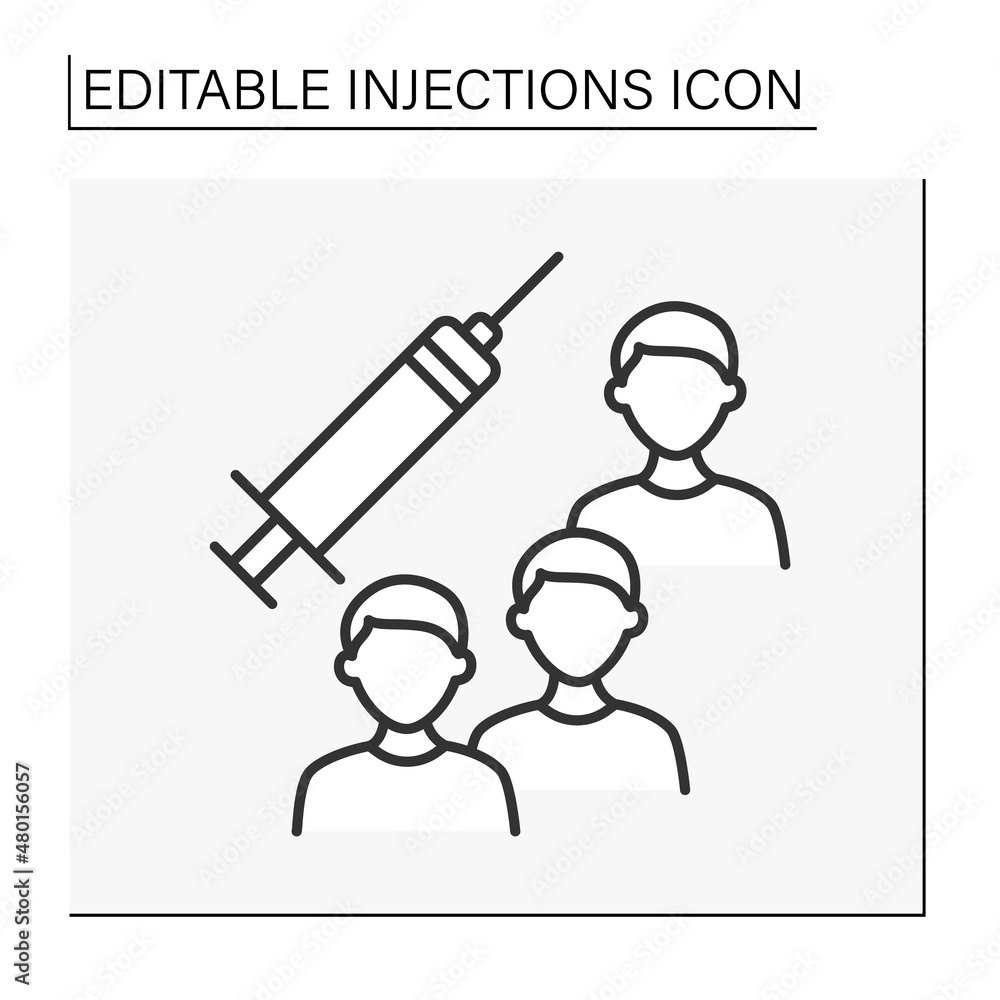 Obraz premium Syringe line icon. Mass vaccination. Group immunity.Injections concept. Isolated vector illustration. Editable stroke