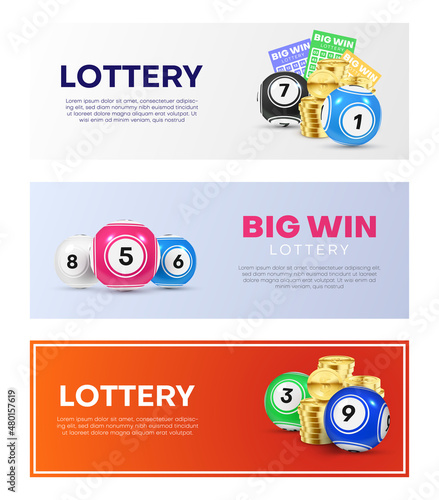 Lottery promo banner with place for text set realistic vector illustration gambling big win