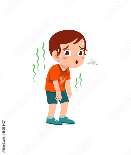 cute little boy have sweaty body and bad smell