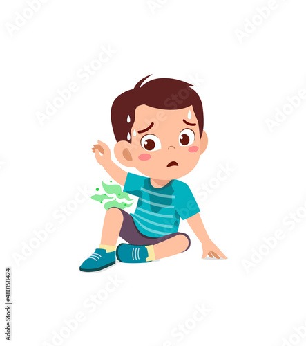 cute little boy have sweaty body and bad smell