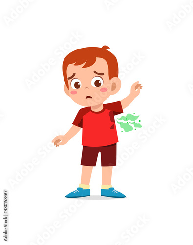 cute little boy have sweaty body and bad smell