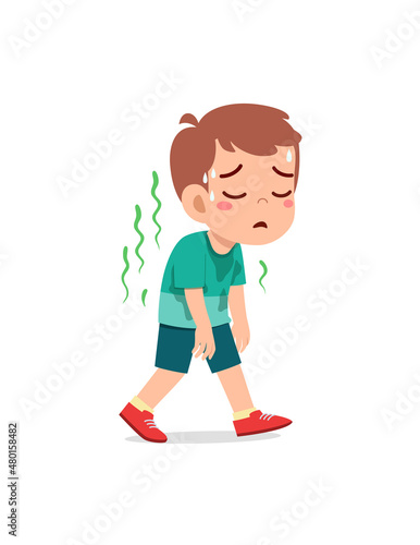 cute little boy have sweaty body and bad smell