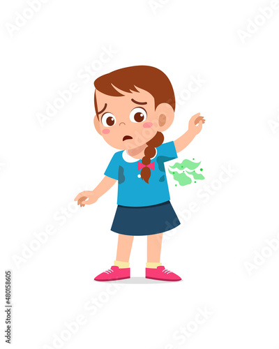 cute little girl have sweaty body and bad smell