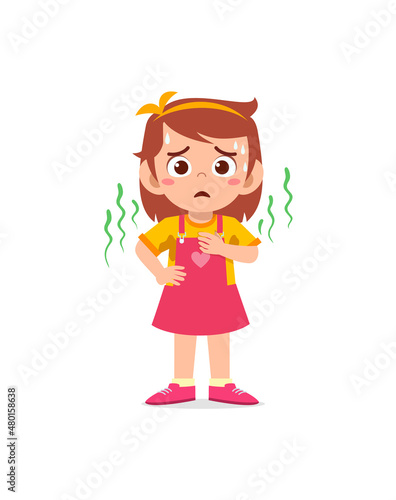 cute little girl have sweaty body and bad smell
