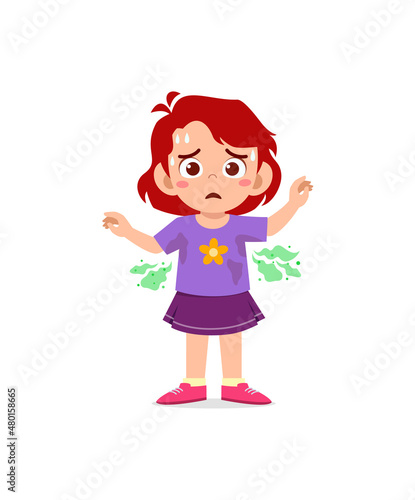 cute little girl have sweaty body and bad smell