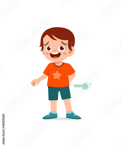 cute little boy can not hold fart and feel shame