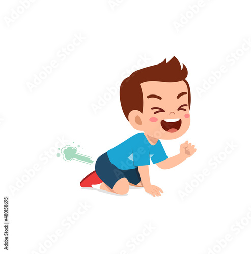cute little boy can not hold fart and feel shame