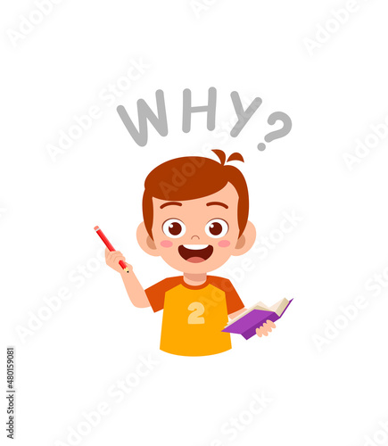 cute little boy holding note book as journalist