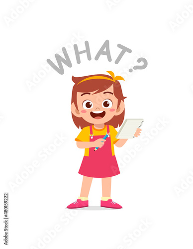 cute little girl holding note book as journalist