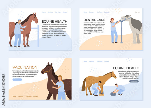 set of vector banners with equine veterinarians