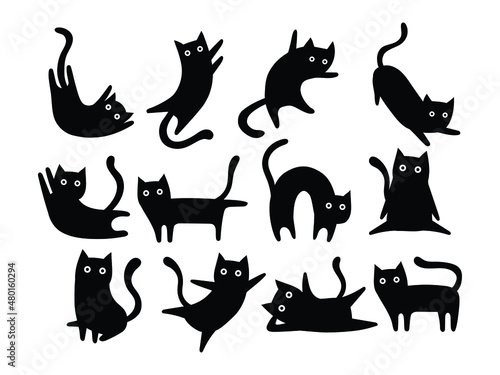 Fototapeta Set of black cats
