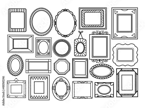 Set of decorative frames. Collection of vintage picture frames. Various doodle frames. Vector illustration of different hand frames.

