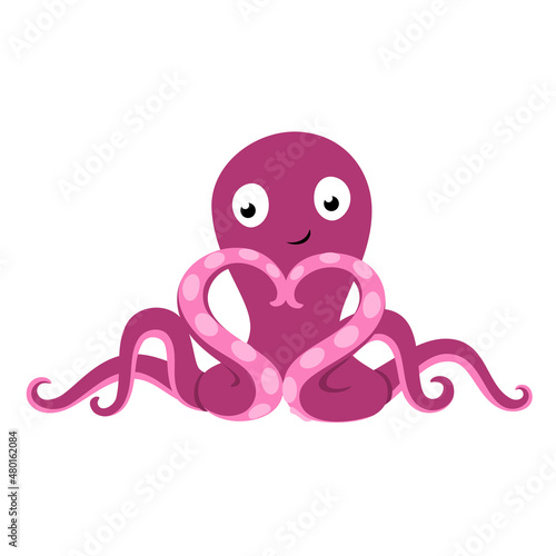 Cartoon octopus in love. Stylish vector illustration for Valentine day