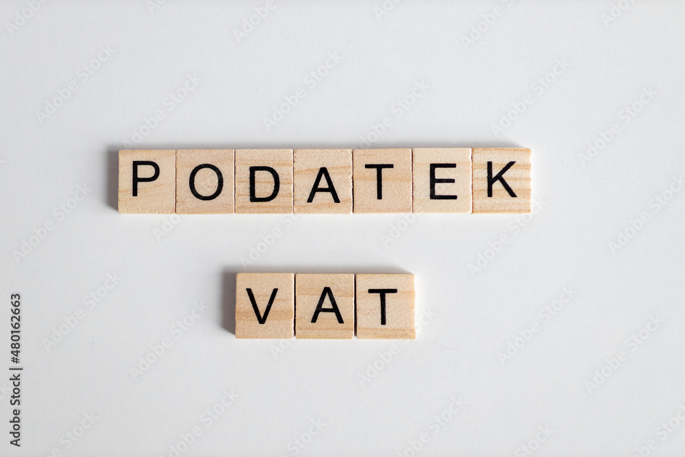 Podatek VAT, reforma podatkowa - słowa z literek na jednolitym tle - obrazy, fototapety, plakaty 