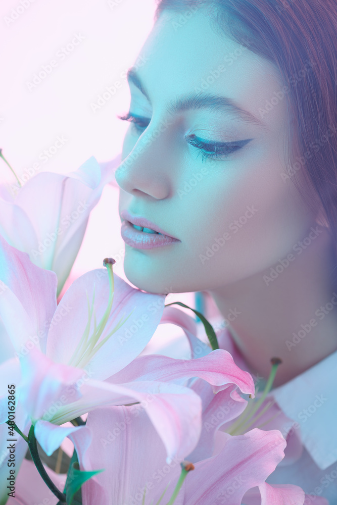 Fototapeta premium gentle girl and lilies
