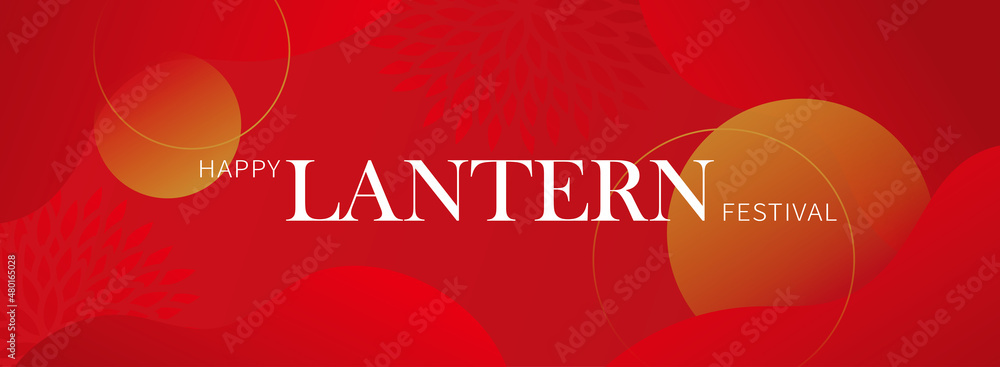Happy lantern festival banner with lantern on red background. Vector illustration for posters, flyers, greeting cards, banner, invitation.