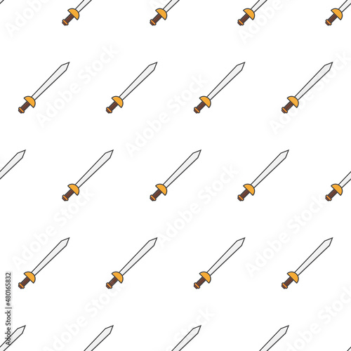 Sword Seamless Pattern On A White Background. Sword Battle Theme Vector Illustration