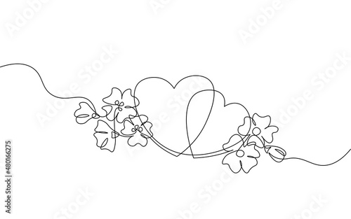 Two hearts love romantic single continuous line art. Heartbeat passion date relationship couple silhouette concept design one sketch outline drawing white vector illustration