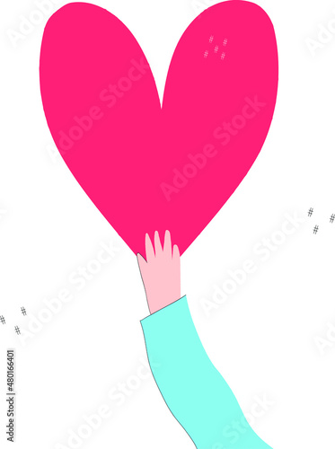 Love and compassion hand-drawn vector illustration. A hand holding a heart isolated on a white background. Valentine's Day, a symbol of a romantic holiday. Charitable activities.