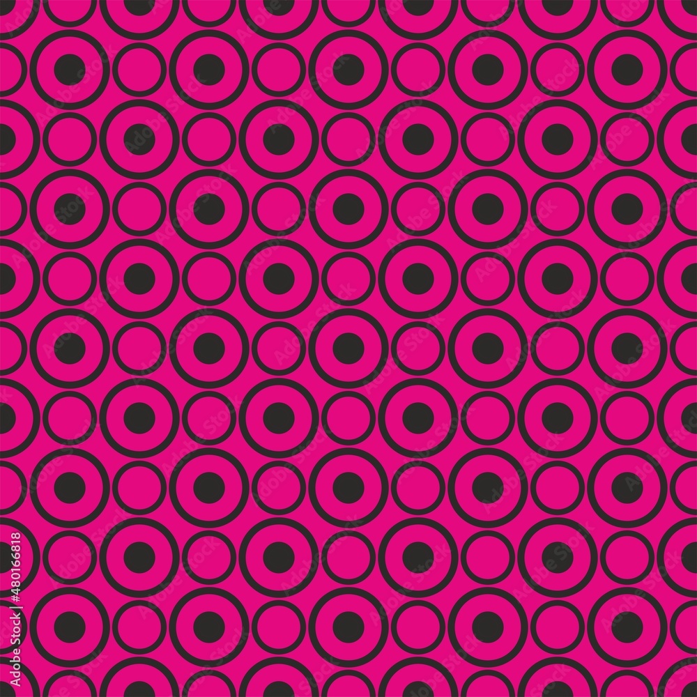 Seamless vector pattern with black polka dots on a pink background. For cards, albums, backgrounds, arts, crafts, fabrics, decorating or scrapbooks