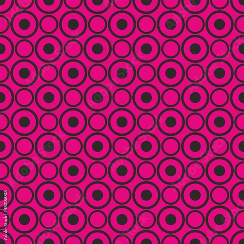 Seamless vector pattern with black polka dots on a pink background. For cards, albums, backgrounds, arts, crafts, fabrics, decorating or scrapbooks