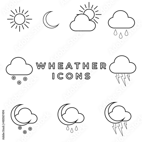 Wheather icons. Snow, sun, rain and etc.