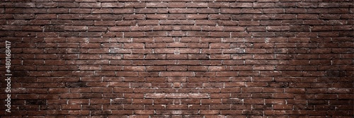 Old vintage retro style red color bricks wall for abstract panorama brick background and texture.