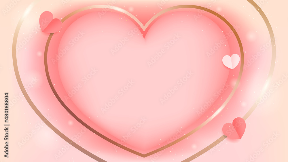 Gentle pink background for Valentine's day with hearts and shining. Stock vector illustration.