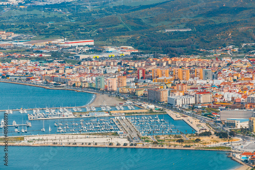 The town and harbour of Gibraltar viewed from up the Rock