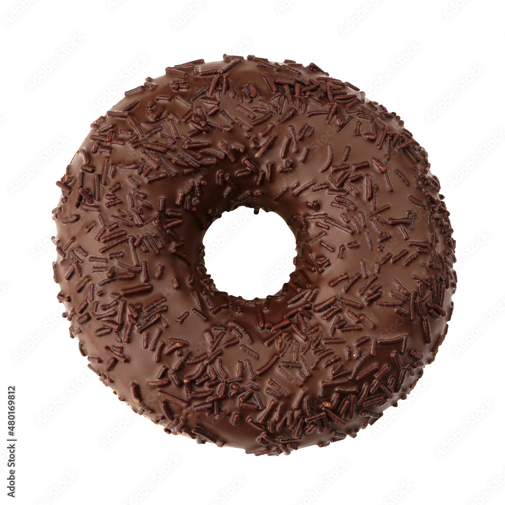 Chocolate-covered donut isolated on a white background top view. Chocolate-covered donut isolated on a white background top view.
