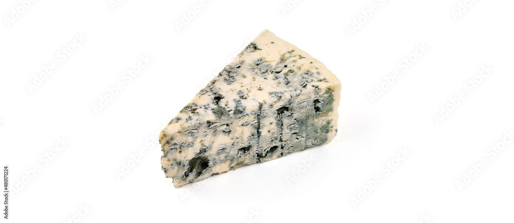 Obraz premium Blue cheese triangle, isolated on white background