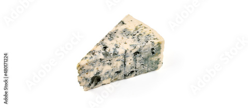 Blue cheese triangle, isolated on white background