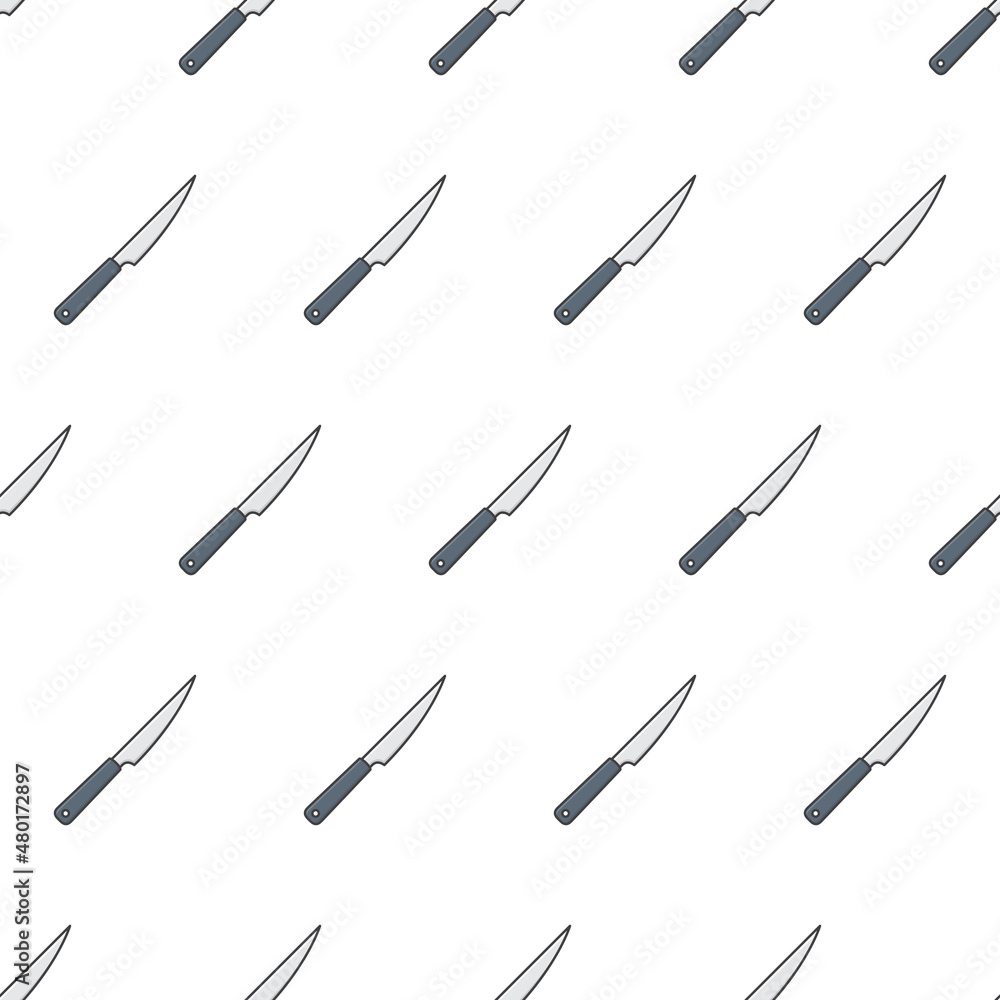 Knives Seamless Pattern On A White Background. Kitchen Theme Vector Illustration