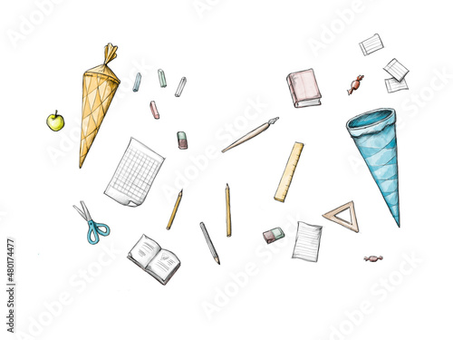 Verschiedene Schulsachen für den Schulstart