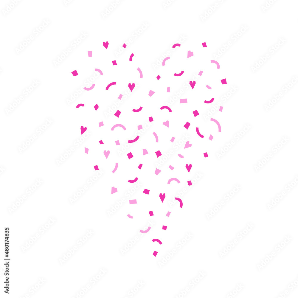 Vector isolated illustration with flat pink heart silhouette as love symbol. Decoration created from lines, abstract shapes. Template for design of Saint Valentine's day. White background