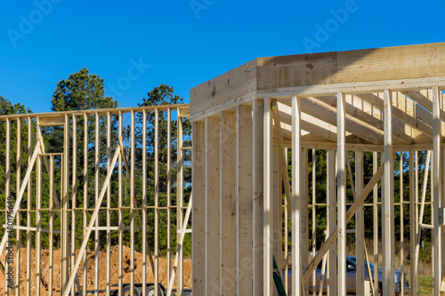 Wood framing a house under construction on built new home