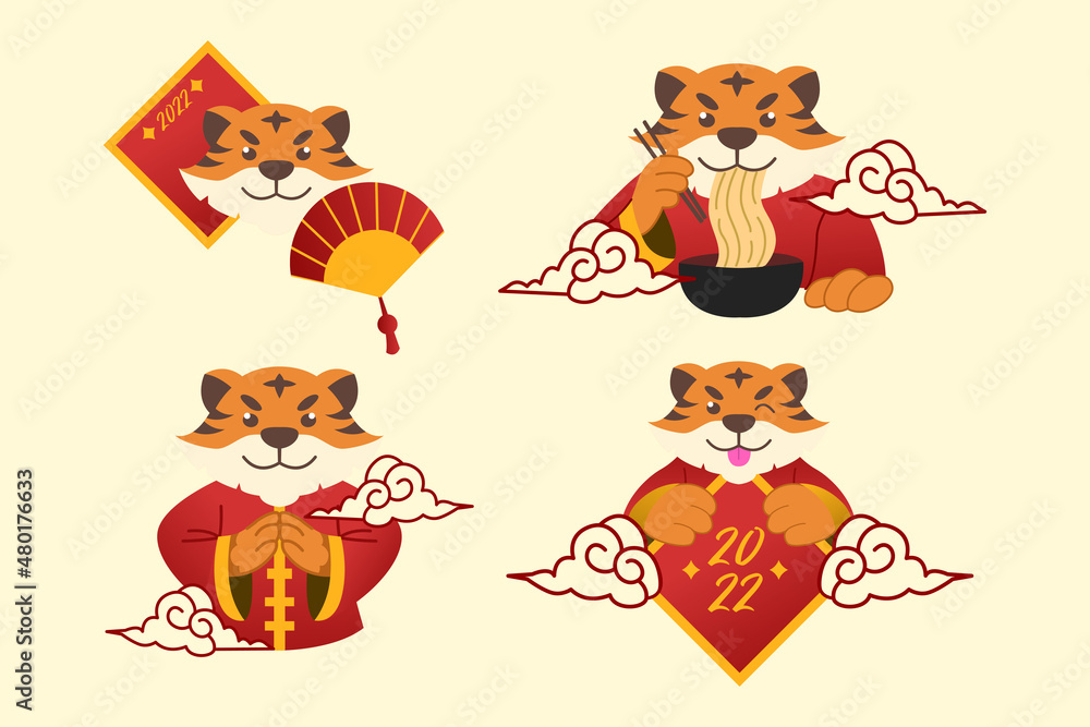 Set of Tiger Chinese New Year Stickers Set of Tiger Chinese New Year Stickers
