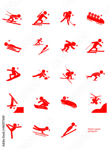 Valokuva Winter sports pictogram RED no frame ,冬のスポーツ ピクトグラム