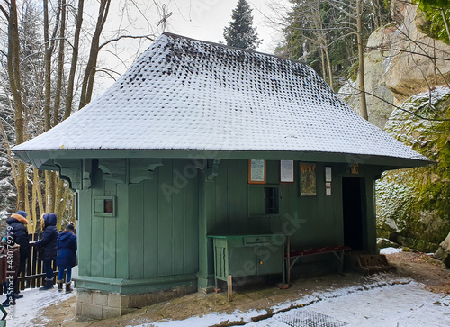 The church made of a fir tree from the Sihla monastery - Romania photo