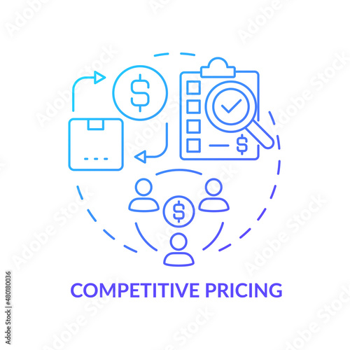 Competitive pricing blue gradient concept icon. Establishing market prices for product abstract idea thin line illustration. Isolated outline drawing. Roboto-Medium, Myriad Pro-Bold fonts used