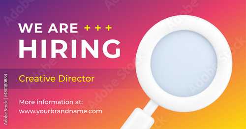 We are hiring headhunting recruitment agency service with magnifying glass 3d icon place for text