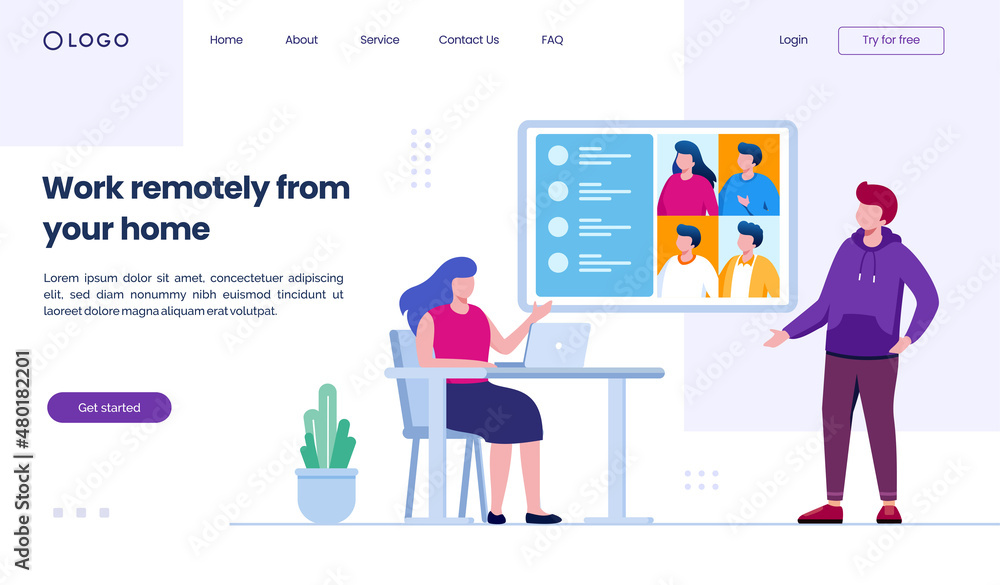 Work remotely from your home landing page website illustration flat vector template