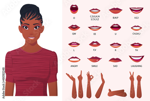 African American Black Woman Mouth Animation and Lip Sync Creation, Woman With Braids Hairstyle