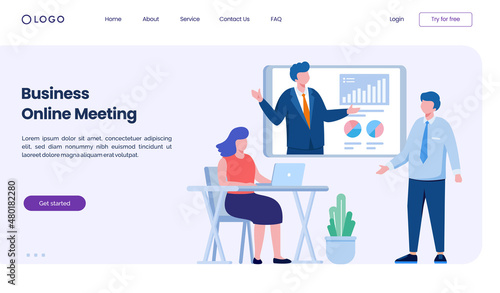 Business online meeting. virtual meeting concept. teleconference landing page website illustration flat vector template